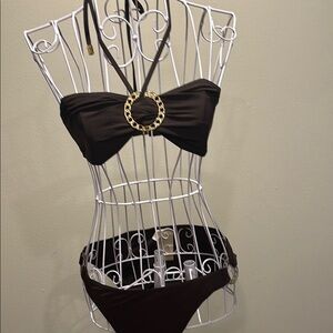 MICHAEL Michael Kors Brown Bikini with Gold Details gorgeous MK logos !